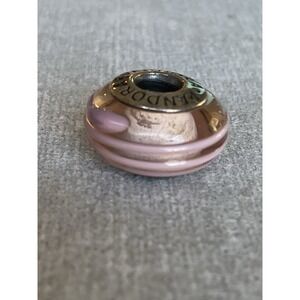 Pandora ALE 925 Sterling Silver Pink Ribbon Murano Glass Retired Charm Bead